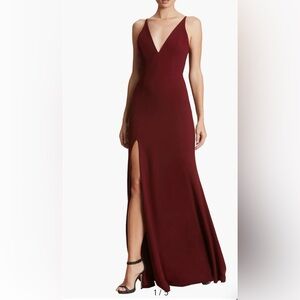 Dress the Population Iris Slit Crepe Gown Burgundy Size Medium *Tailored*